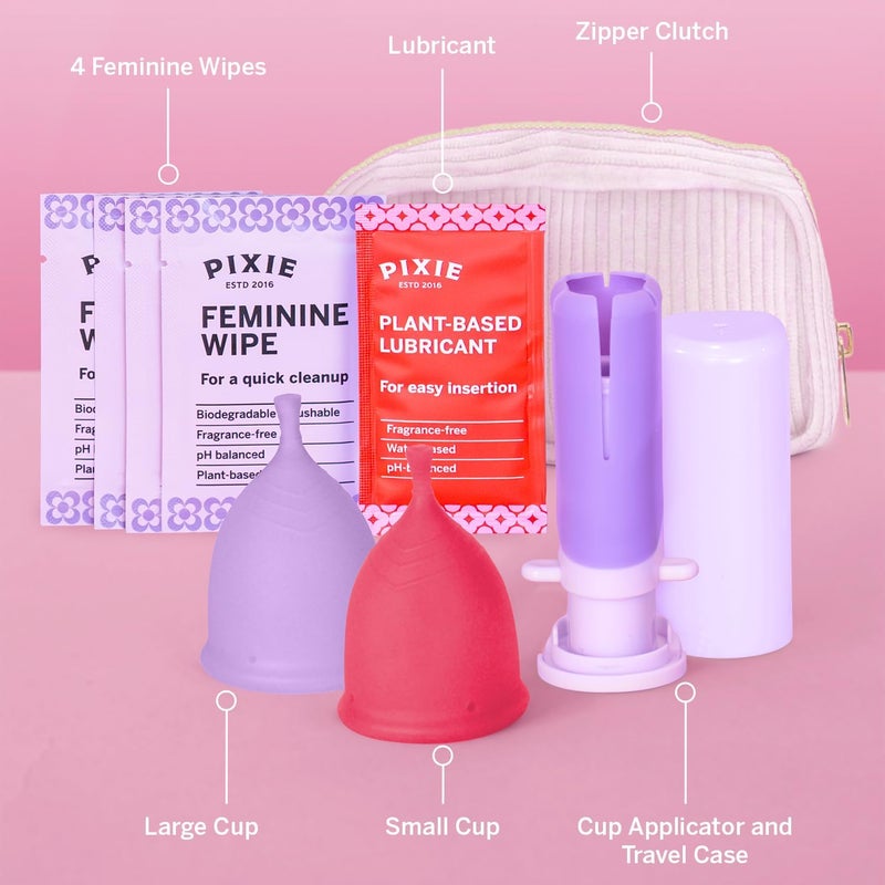 Pixie Cup 2 Menstrual Cups and Applicator Bundle - No Metals or Toxins - 100% Medical-Grade Silicone - Softest Reusable Period Cup - Inserts Like a Tampon - Capacity of 4 and 6 Tampons - Image 2